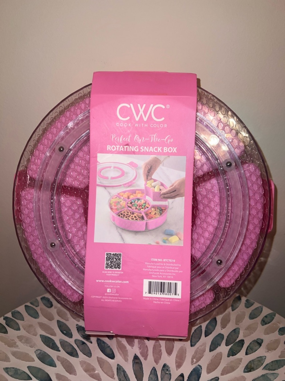 CWC Large Pink Rotating Snack Box 6 Compartment Lazy Susan New - Picture 5 of 7